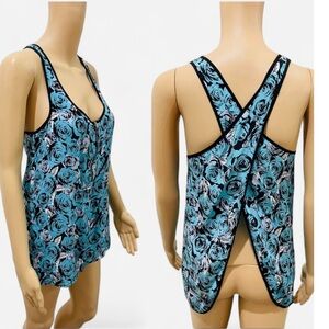 Yumi Kim Teal and Black Floral Top S